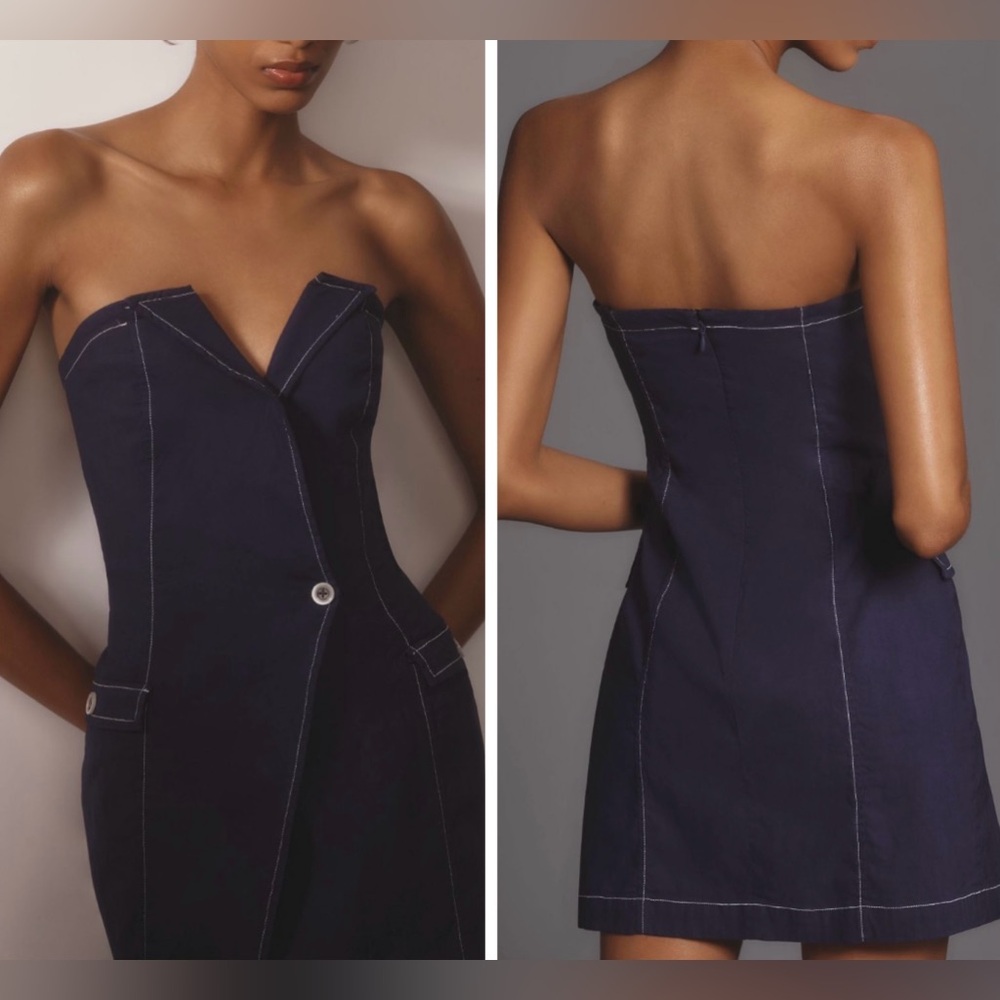 Anthropologie Maeve Strapless Linen Blend Wrap Mini Dress
